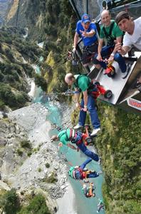 Rene Wildhaber downsizes the wheels and upsizes the thrills on Shotover Canyon Swing's new 'Tri-scare-a-tops' jump.